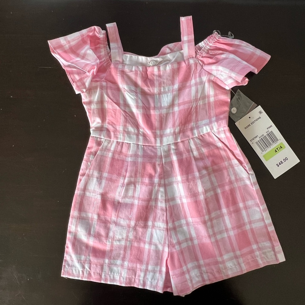 Plaid off the shoulder Toddler Romper
